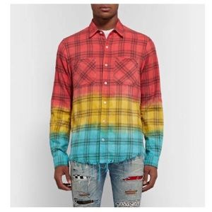 AMIRI Distressed Dip-Dyed Checked Cotton-Flannel Shirt Size M